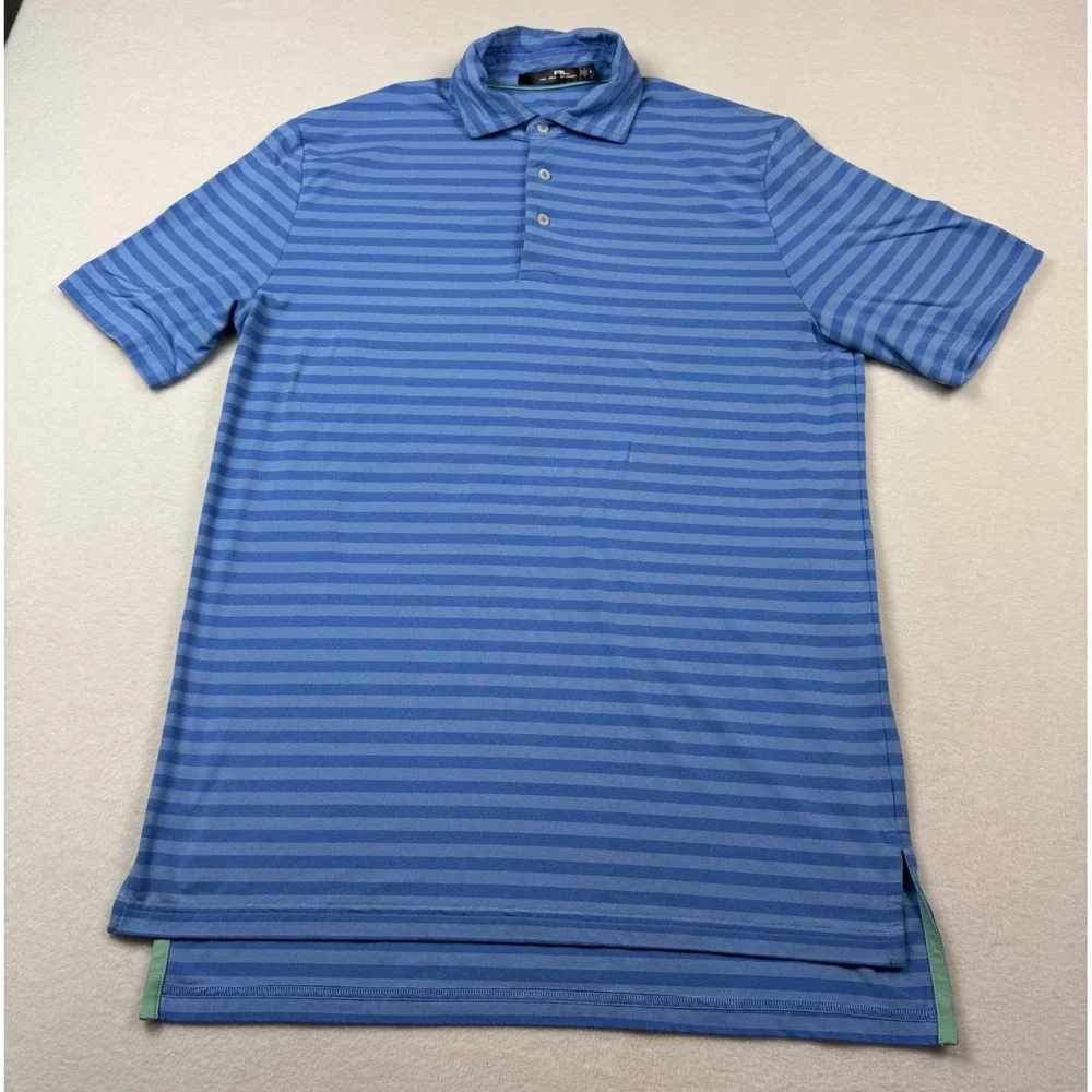 RLX Ralph Lauren Golf Polo Shirt Striped Performance Blue‎ Short Sleeve Medium